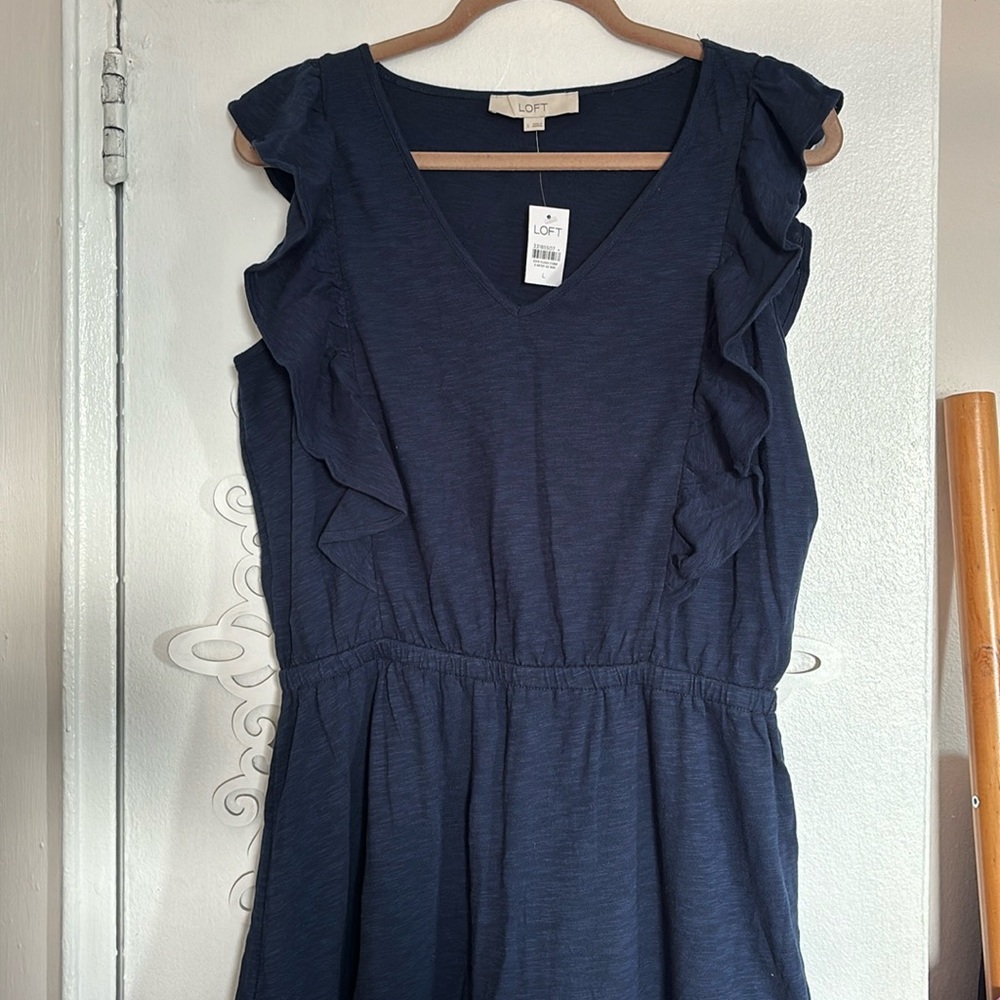 Navy tiered slub knit dress